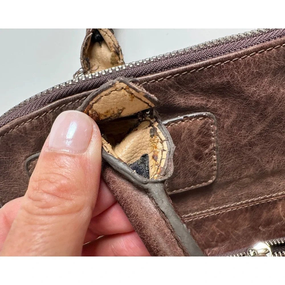 Chloe Bay Brown Leather Quilted Satchel Handbag L Distressed READ NEEDS REPAIRS